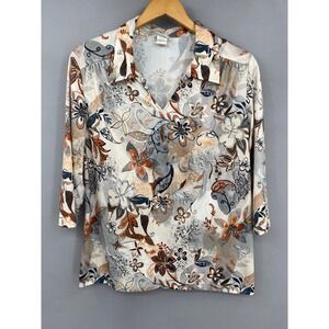 Vintage Haband Floral Paisley V-Neck Top Womens Large 3/4 Sleeve 
Psychedelic